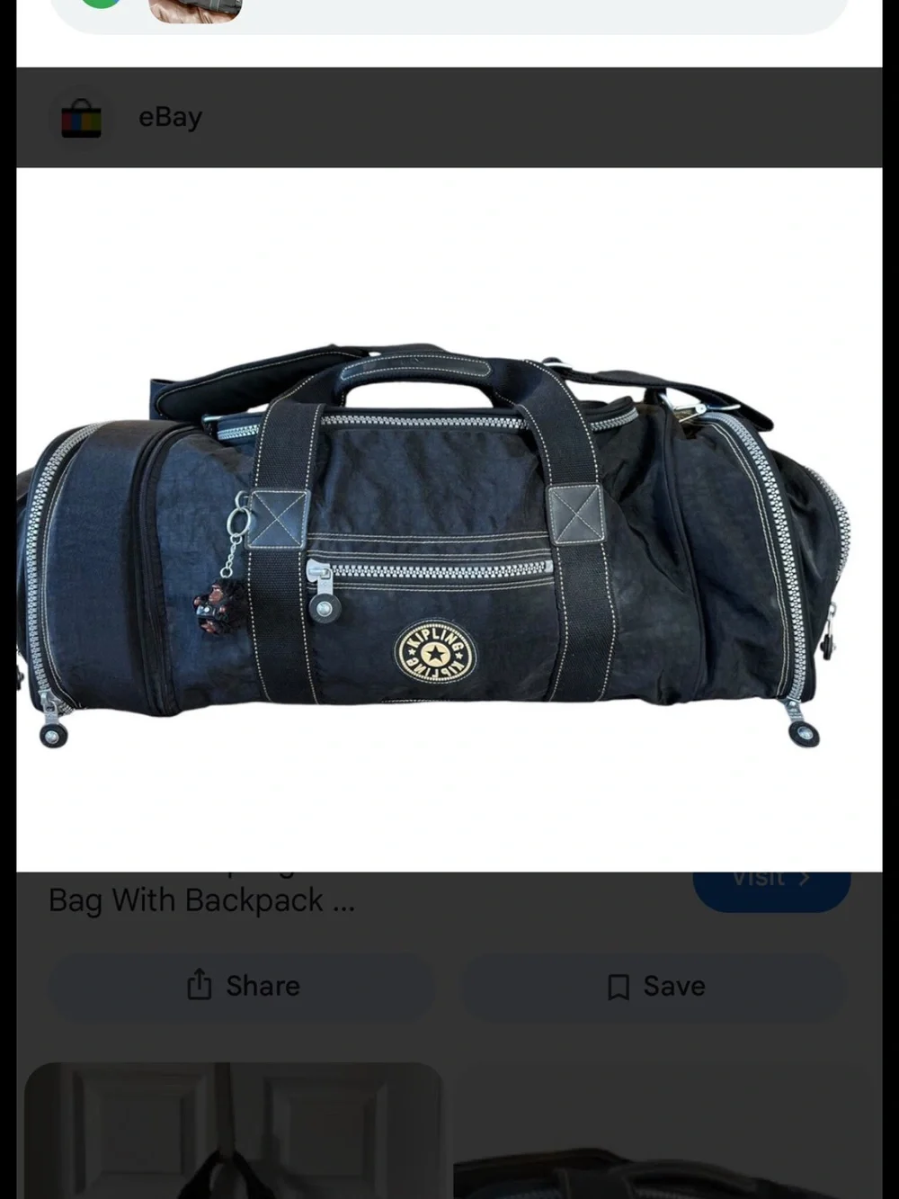Kipling Black Duffel Bag with Yellow Logo Accent